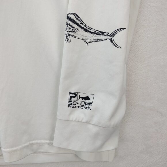 PELAGIC Shirt Mens Large White Fishing AquaTek UVP Long Sleeve Performance Logo - Picture 7 of 14